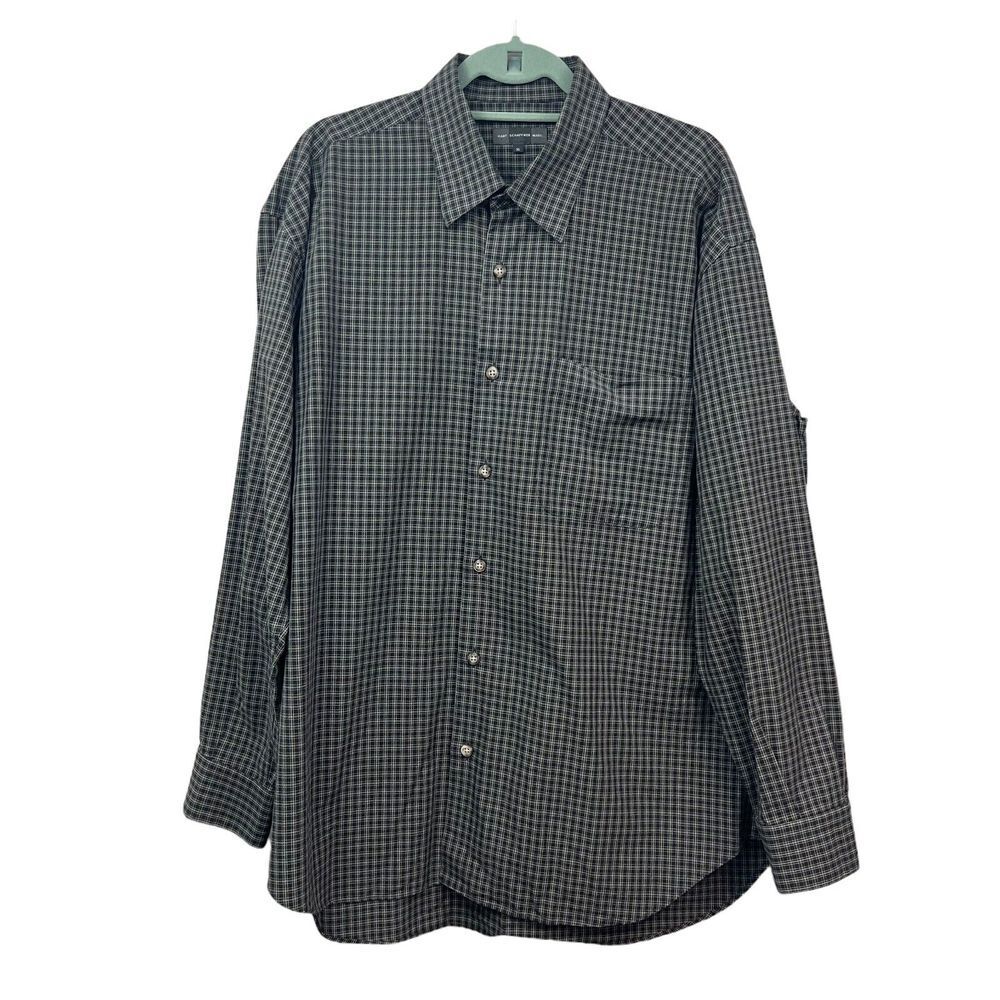 Hart Schaffner Marx Plaid Shirt Button Up Long Sleeve Gray Men XL Made in Italy*
